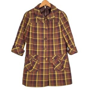 Frenchi Kids Plaid Button Front Coat‎ Size S Brown Yellow